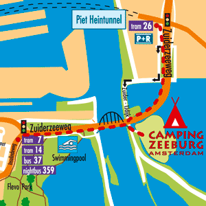 Route Camping Zeeburg lopend of per fiets